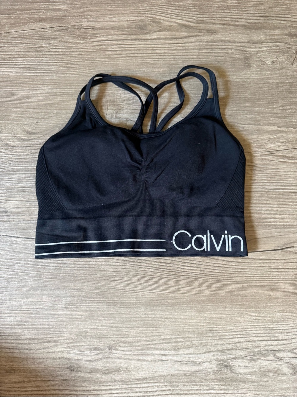 Calvin Klein Black Strappy Logo Crop Sports Bra